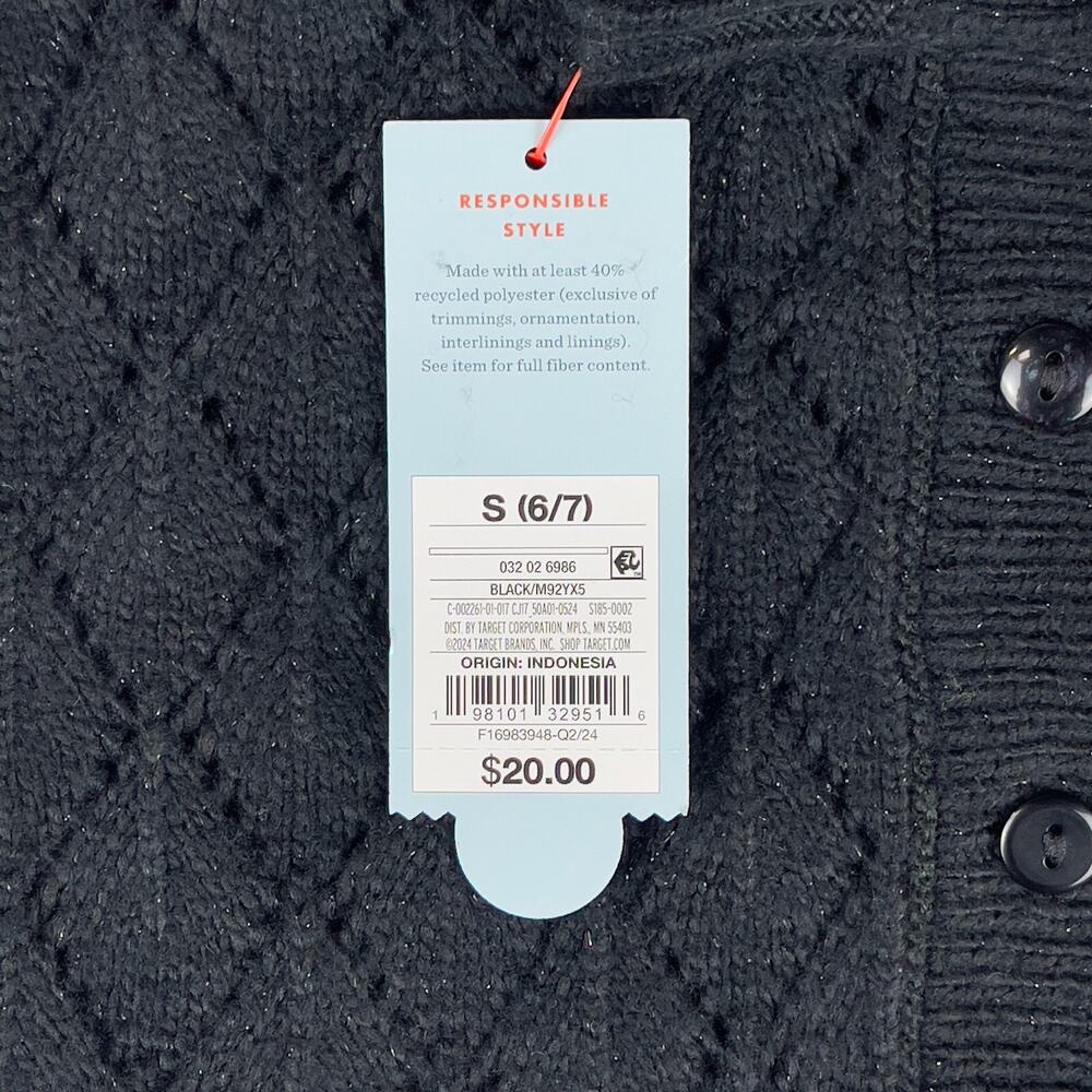 Cat & Jack Pointelle Cardigan Sweater Girls Small Black Knitted Button-Front - Picture 4 of 4